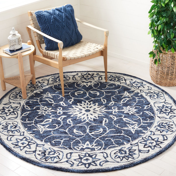Charlton Home® Abrie Handmade Hand Tufted Wool Navy/Ivory Rug Wayfair